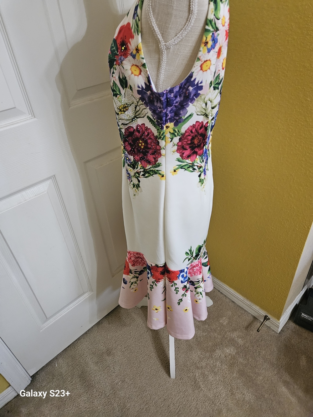 VENUSFloral Heart Neckline Midi Dress  Pink Ruffle Beaded Sleevless Size L - Picture 3 of 12